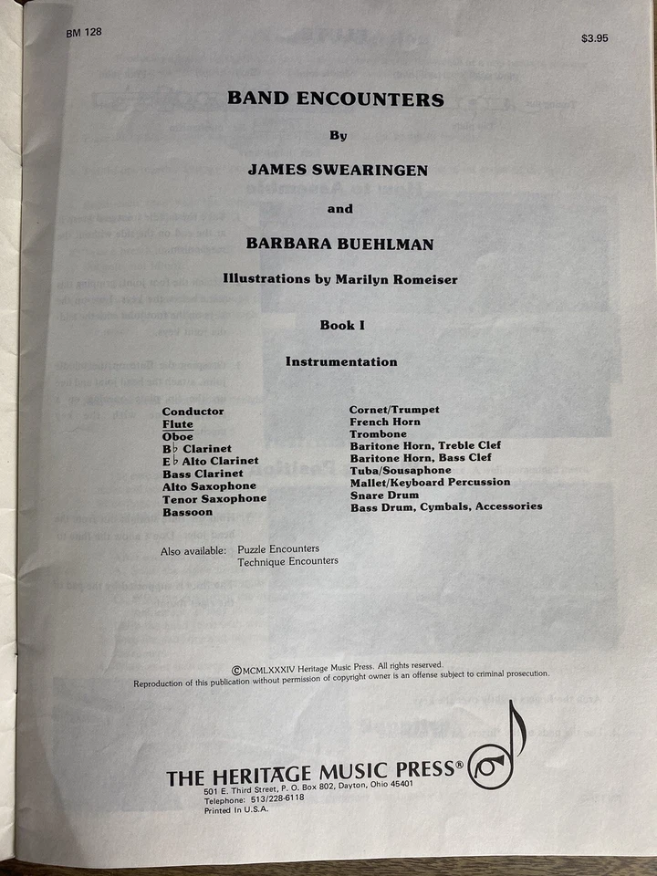 HERITAGE Band Encounters, Book 1, Workbook Instruments, Swearingen - Image 4 of 4