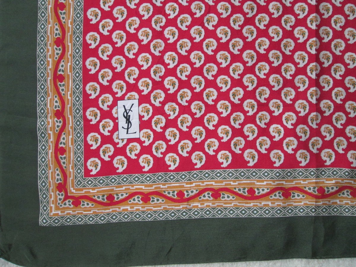 Foulard Vintage En Soie 100% - Dimensions 84x87 Cm - Bord Vert - Voile De Soie Occasion