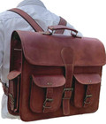 Laptop Briefcase 18" Men Brown Leather Shoulder Messenger Crossbody Backpack Bag
