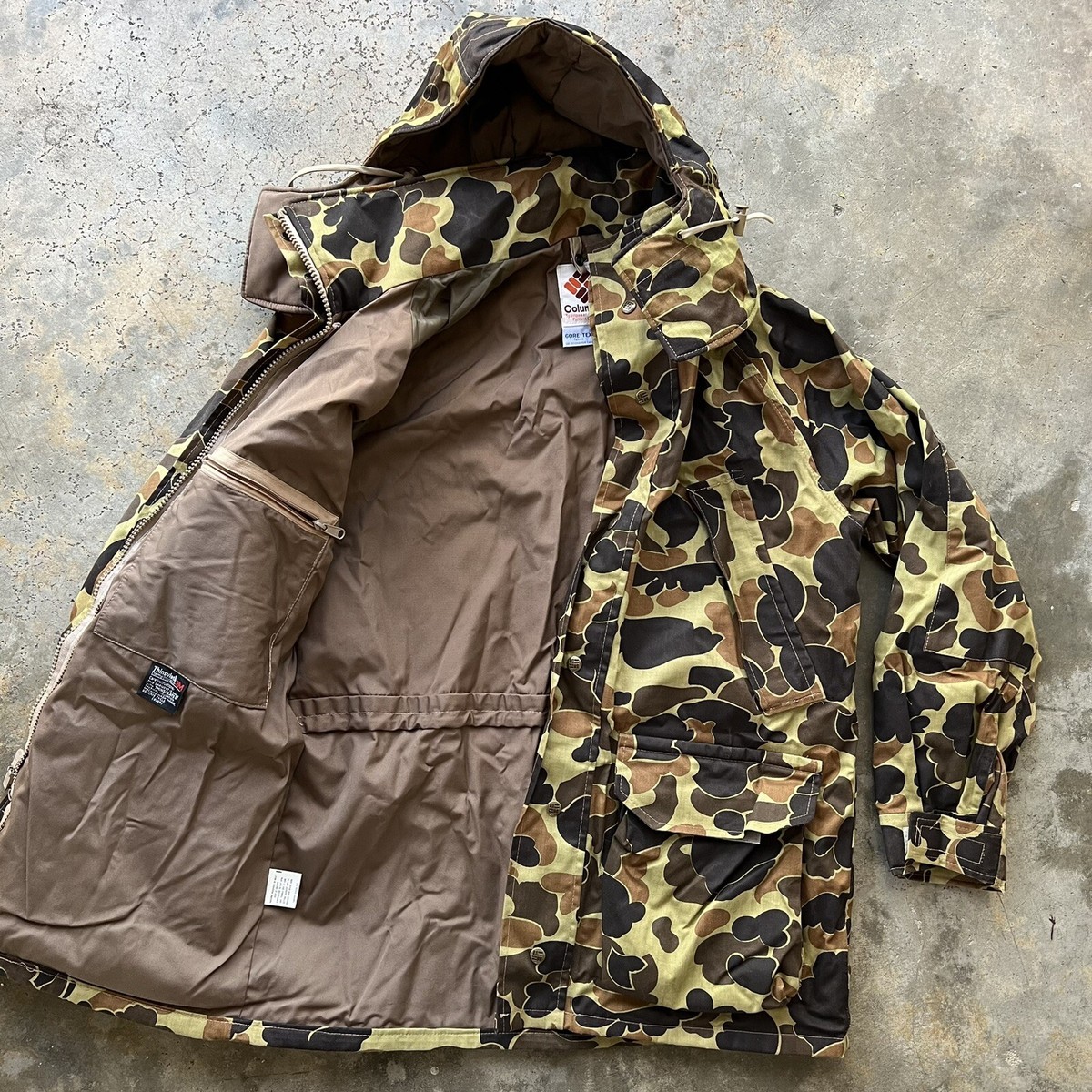 Vintage 70s 80s Columbia Gore Tex Duck Camo Hooded Parka Jacket Size Medium