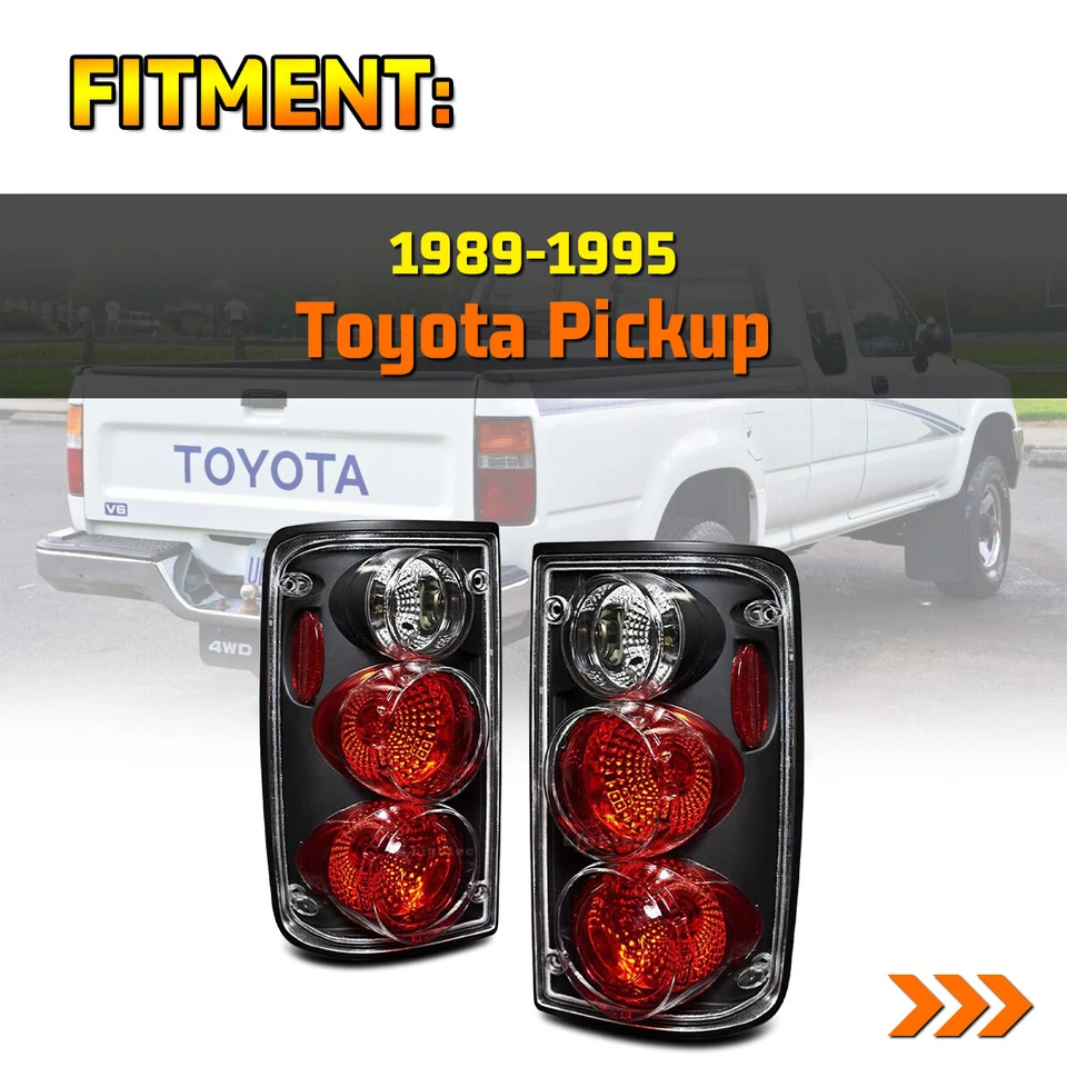 Tail Lights for 1989-1995 Toyota Pickup Truck Replacement Black Clear w/Bulbs - Image 4 of 4