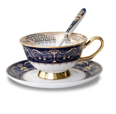 YBK Tech Euro Style Bone China Cup& Saucer Set, Ceramic Tea Coffee Cup for Ho...
