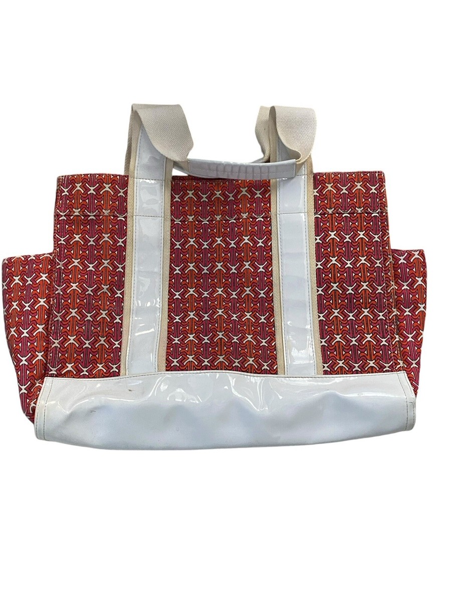 Tory Burch Ella Tote Bag Pink Orange White Patent Preppy | eBay
