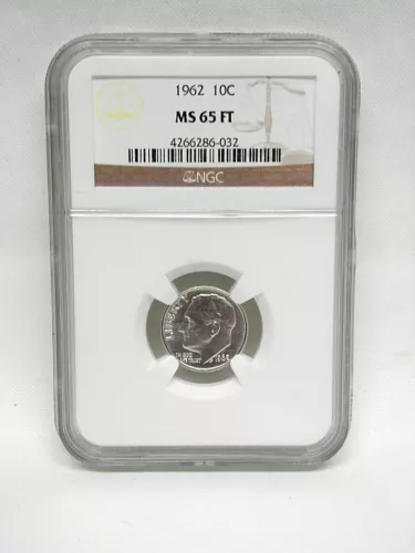 1962 Roosevelt Dime 10c NGC MS 65 FT (Full Torch)
