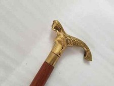 Vintage Brass Mermaid Handle Antique Victorian Cane Wooden Walking Stick Gift