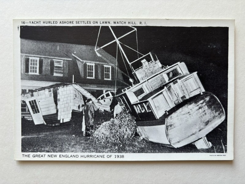 Watch Hill Rhode Island, RI Postcard, Yacht Hurled Ashore 1938 England Hurricane