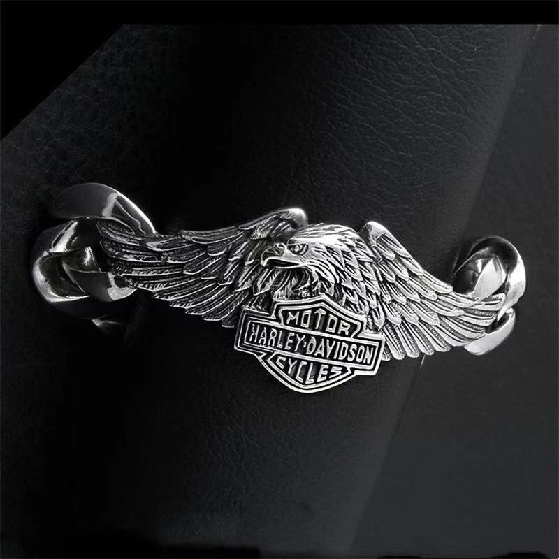 Pulsera Eagle Harley Motocicleta Exquisita Gruesa Sólida Pulsera Hombre Foto 4 de 4