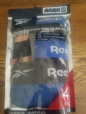 BRAND NEW MEN'S SIZE MEDIUM REEBOK PACK PERFORMANCE BOXER BRIEFS Blue  Black