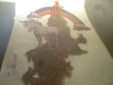 VINTAGE FACTORS T-SHIRT IRON ON TRANSFER UNICORN CASTLE RAINBOW FANTASY MYTHICAL