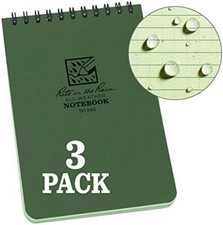 3 Pack Weatherproof Top Spiral Notebook, 4" X 6", Green Cover, Universal Pattern