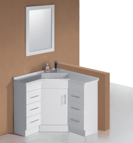Bathroom Corner Vanity With Polymarble Basin Top Gloss White 2-pack Soft Close