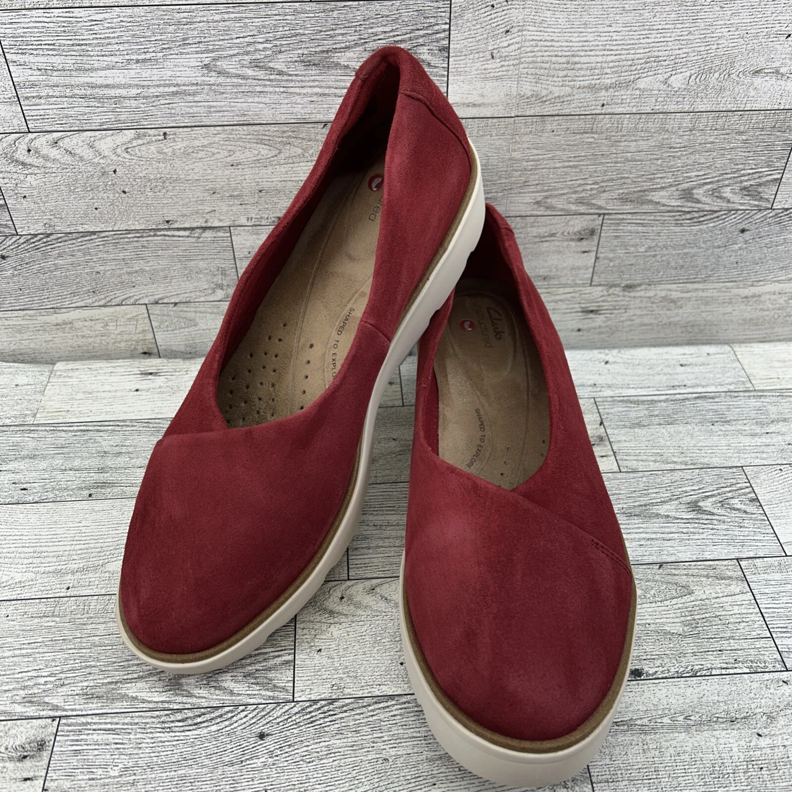 Scarpe slip on Clarks destrutturate Un Balsa rosse scamosciate donna taglia 8 5