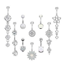 14G Surgical Steel Dangle Navel Rings Belly Button Rings Piercing Set 1-10PCS