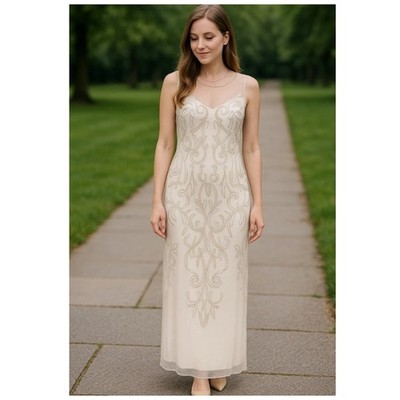 NWT ADRIANNA PAPELL Ivory Gold Beaded Embellished Illusion Maxi Gown Size 4 | eBay NWT ADRIANNA PAPELL Ivory Gold Beaded Embellished Illusion Maxi Gown Size 4 | eBay