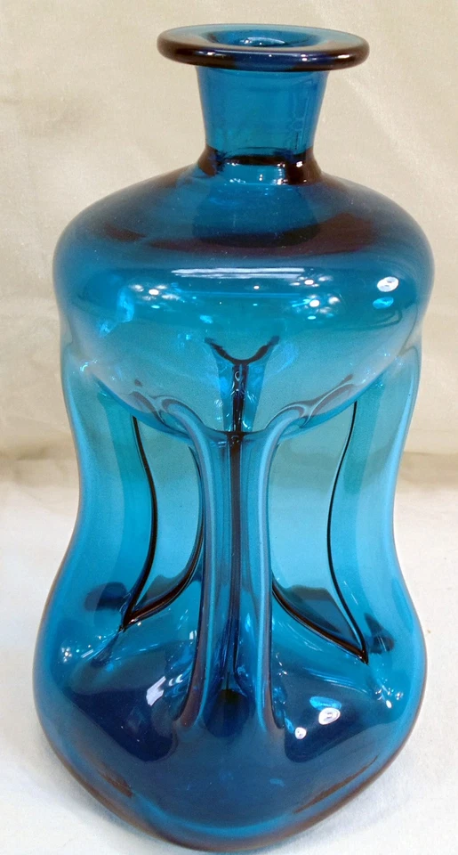 Jarrón jarra pellizcado vintage Kastrup Holmegaard KLUK KLUK azul MCM Foto 2 de 4