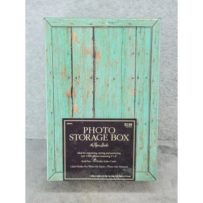 The Paper Studio Photo Storage Box Teal Distressed Wood 1000 Count 4x6 662916