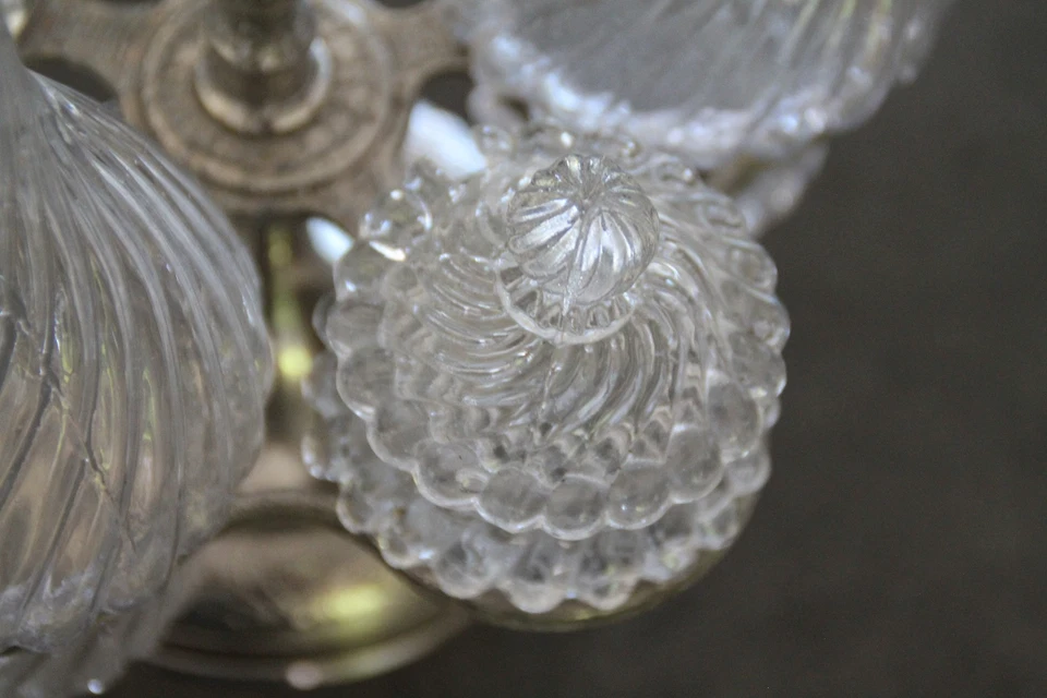 ANCIEN SERVITEUR DE TABLE EN VERRE, SUPPORT EN MÉTAL BLANC - COMPLET - - Photo 3/4