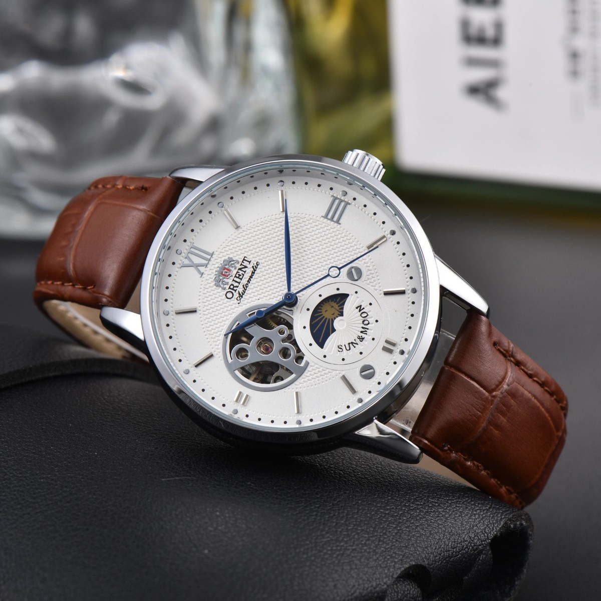 Orient Sun & Moon Semi Skeleton Automatic Men's Watch Leather