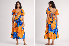 Tabitha Brown Target Floral Puff Sleeve Tie Back Midi Dress Size 4