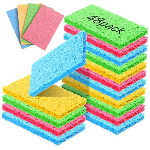 48 Pieces Kitchen Sponge Bulk Natural Sponges for Dishes Compressed Wood Pulp