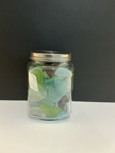Genuine Tumbled Beach Sea Glass for Crafts, Jewelry, and Decor In Decorative Jar