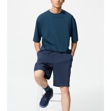 Uniqlo Men's Navy Easy Stretch Seersucker Pull-On 9" Shorts Medium Elastic Waist