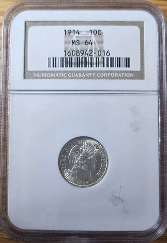 1914 P Barber Dime NGC MS64 BU Uncirculated Almost Gem White Silver 10c