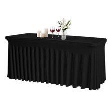 JCJ Table Skirt Rectangle Tables Spandex Fitted Black Tablecloths 4FT Tables