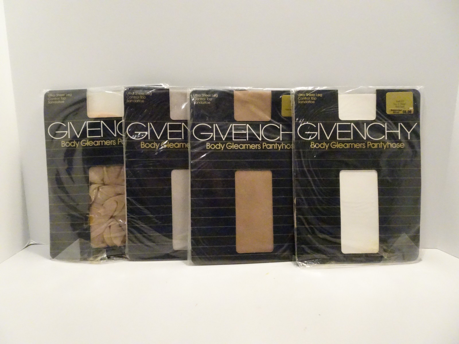 LOT 4 Vintage Givenchy Body Gleamers Pantyhose Sandaltoe Size A B Silver Fox ++