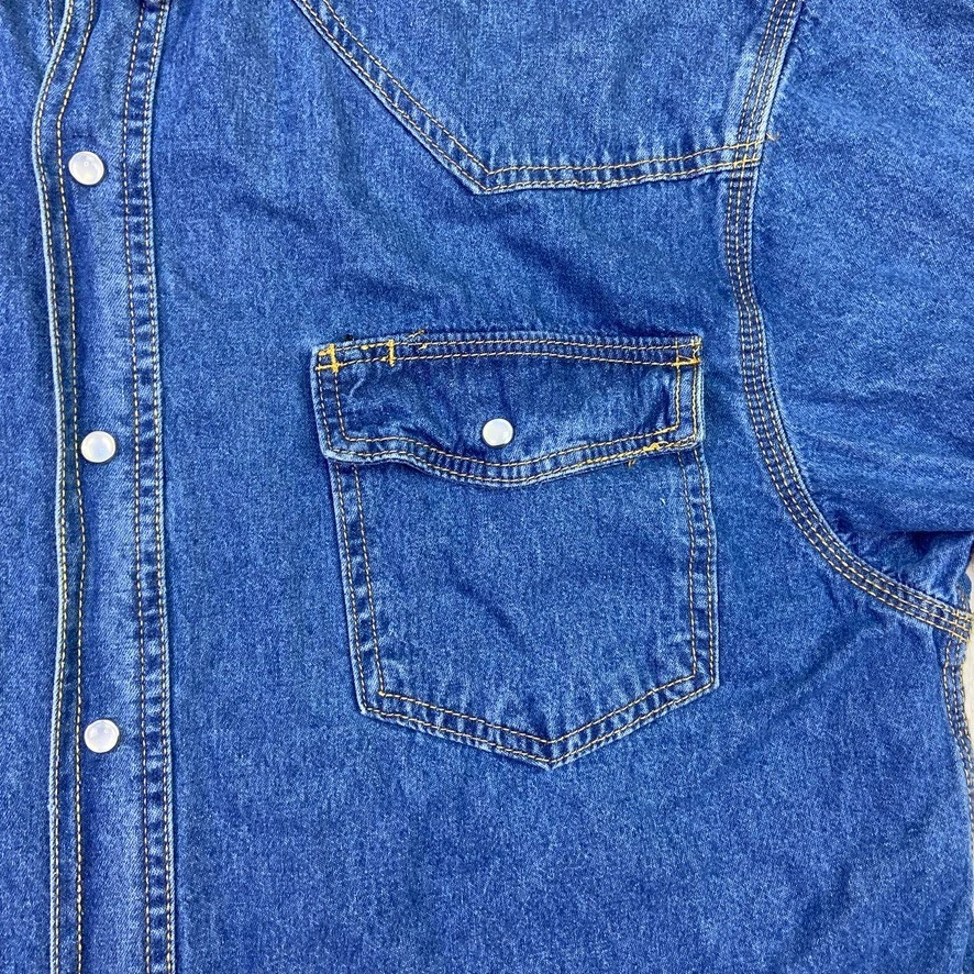 Key Denim Shirt Mens Large Tall Blue Pearl Snap Western Cowboy Work Heavy Men - Image 3 of 4