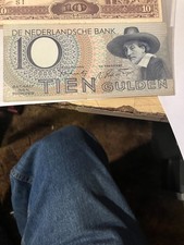 1943 NETHERLANDS 10 GULDEN BANKNOTE AU