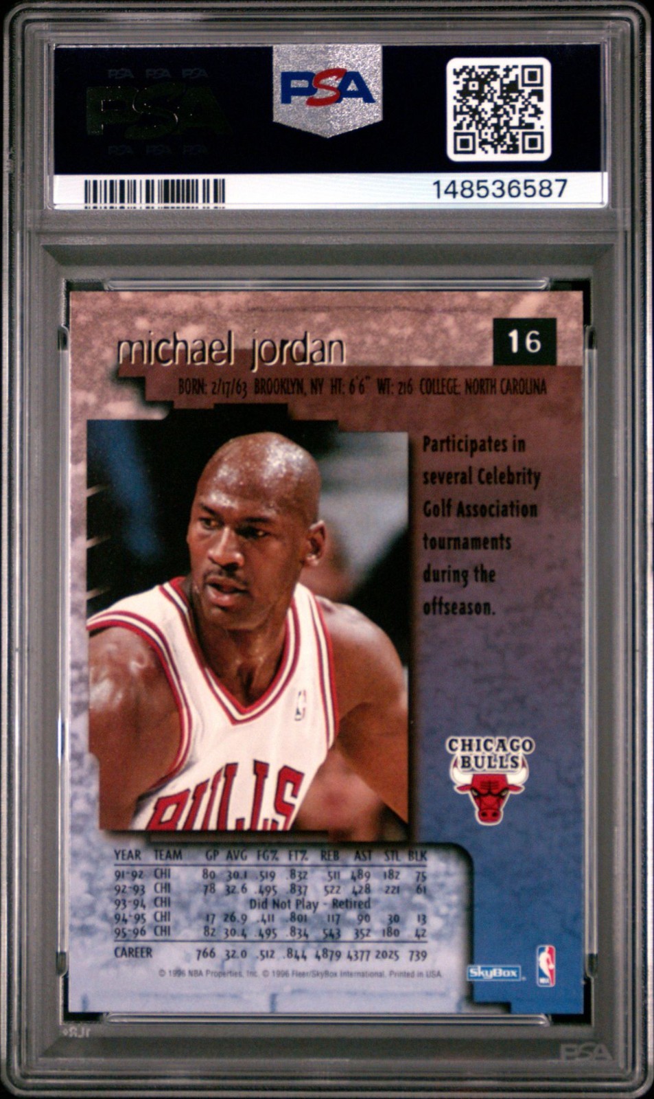 1996 SKYBOX PREMIUM #16 PSA 10 MICHAEL JORDAN GEM MT BULLS HOF PIPPEN BASKETBALL view 2