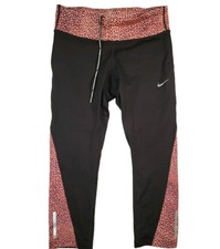 Nike Epic Lux Flash Running Tights Womens Small Black Orange Print Reflective