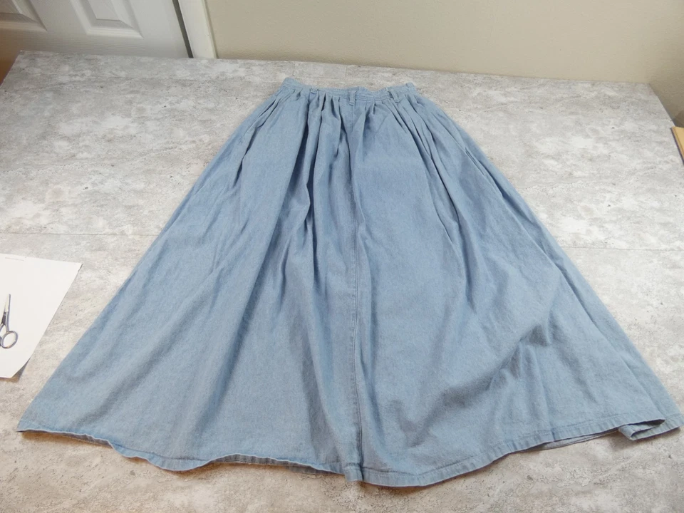 Falda Dockers Vintage Mujer 8 Azul Plisada Botones Modiste Clásica Denim Pesado Foto 3 de 4