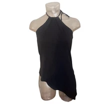 Vintage Y2K MODA International Black Asymmetrical Halter Top 100% Cotton Small S