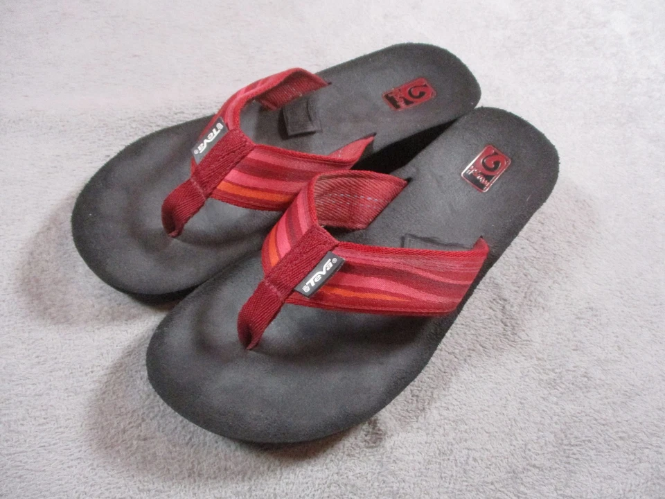 Teva Mush Chanclas Zapatos Mujer Talla 7 Rojo Negro Rayas Plataforma Sandalias Playa Foto 4 de 4
