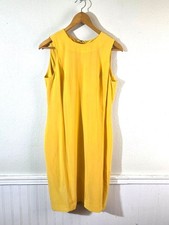 Vintage Adrianna Papell 100% Silk Yellow Midi Dress Womens 6 Cocktail Formal