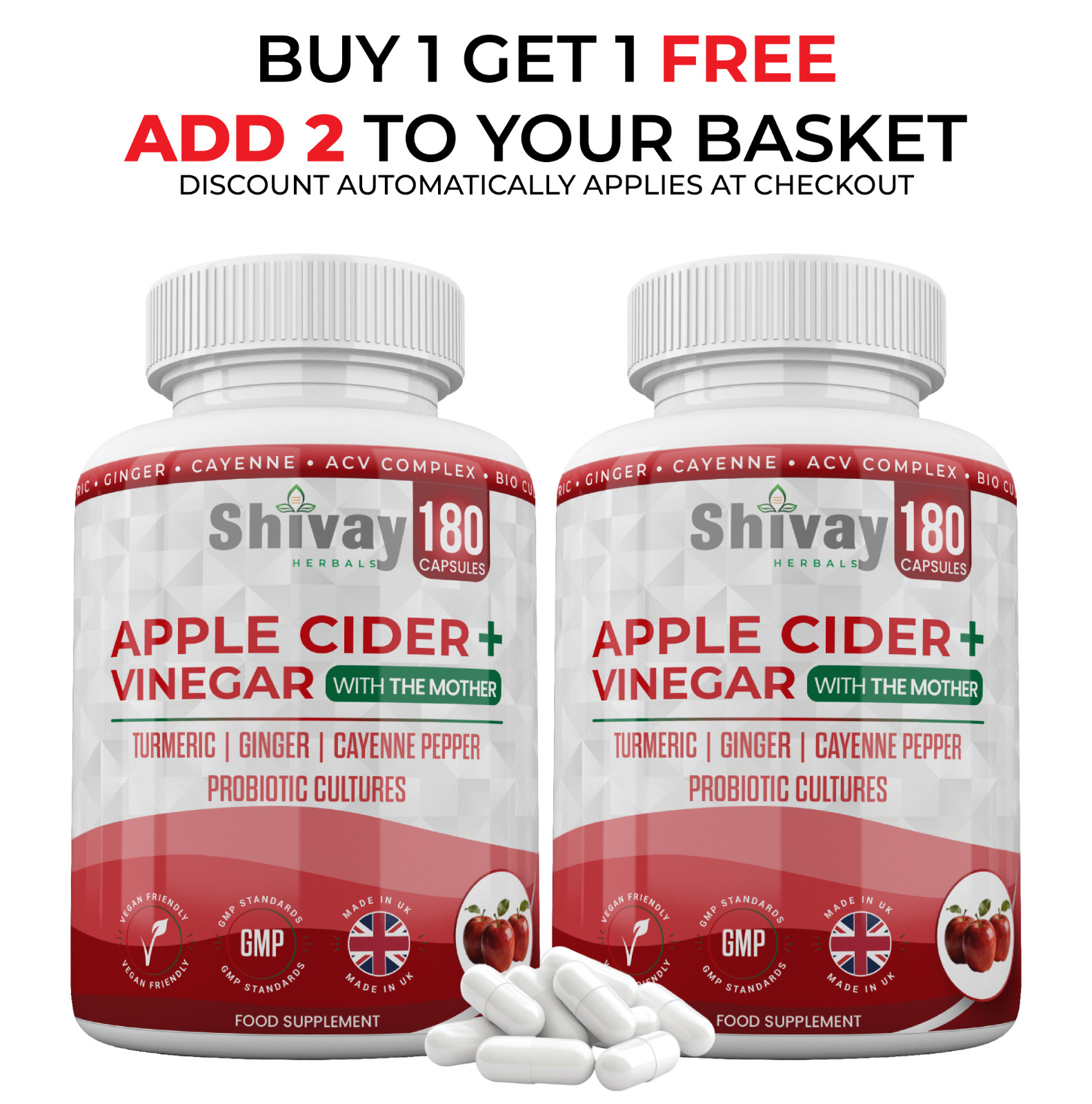 Buy 1 Get 1 Free Apple Cider Vinegar Complex 180 Capsule Turmeric Ginger Cayenne