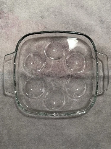 Pyrex France Vintage Escargot Deviled Eggs Glass Plate Tray (6 Hole)
