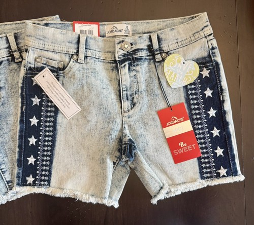 JORDACHE 2 PAIRS Denim Jean MIDI Shorts Girl's Size: 10 EMBROIDERED STARS! - Picture 2 of 12