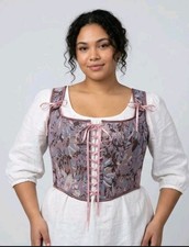 Renaissance Floral Jacquard Corset Top 3XL Plus Size Cottagecore Lace-Up Bodice.