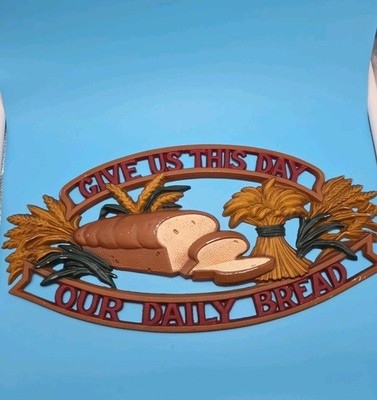 Vintage SEXTON metal sign plaque Cutout Give Us Our Daily Bread religious decor