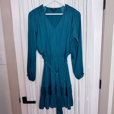 Simply Vera Vera Wang Emerald Green Long Sleeve V-Neck Ruffle Mini Dress Sm