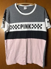 PINK Victoria's Secret Women Shirt Medium Colorblock Casual Logo Crew