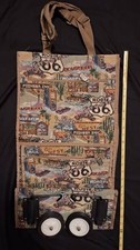 NWT Vintage Route 66 Tapestry Rolling Shopping Bag Trolley Cart, Road Trip JADE