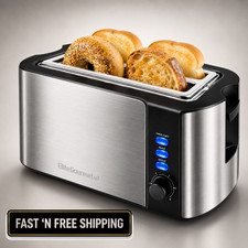 Elite Gourmet 4 Slice Long Slot Toaster Wide Slots Warming Rack Extra wide