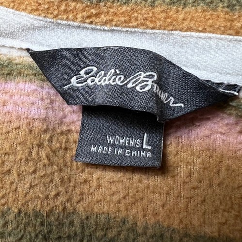 Maglione donna Eddie Bauer 1/4 zip grande multicolore a righe pullover in pile - Foto 6 di 12