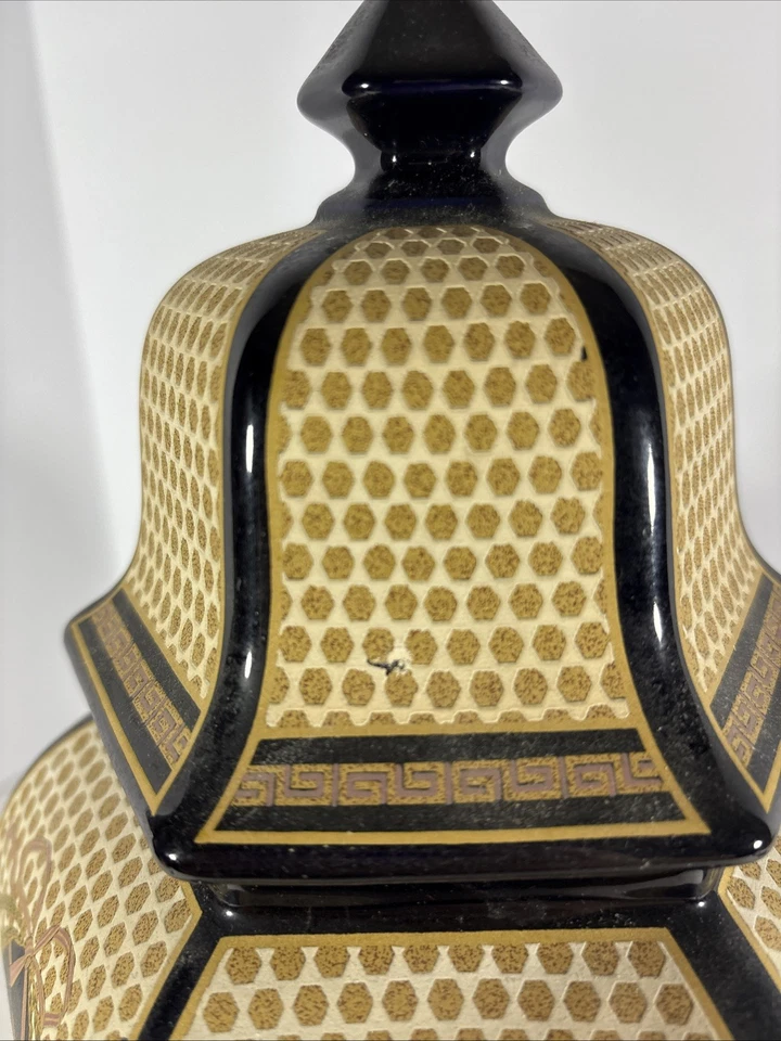 Tarro grande de jengibre vintage Limoges Francia | Almacenamiento hexagonal dorado y azul cobalto Foto 4 de 4