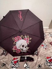 Ed Hardy Umbrella Skull Roses Auto Open Auto Close NWT