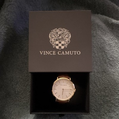 Vince Camuto Men's Gold Stainless Steel Quartz Dress Watch Brown Leather
